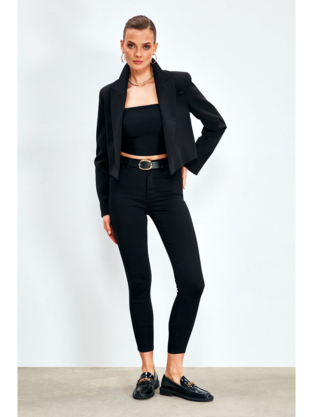 Dar Paça Streç Pantolon - Siyah