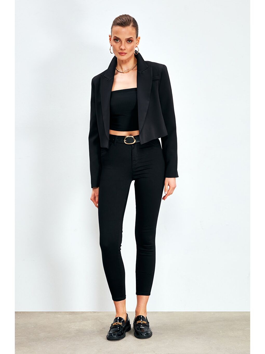 Dar Paça Streç Pantolon - Siyah-1