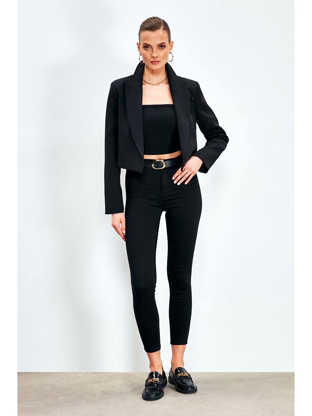 Dar Paça Streç Pantolon - Siyah-2