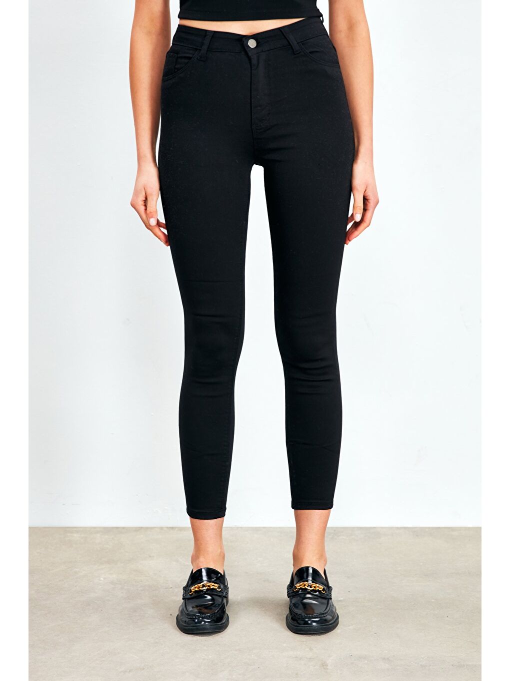 Dar Paça Streç Pantolon - Siyah-3