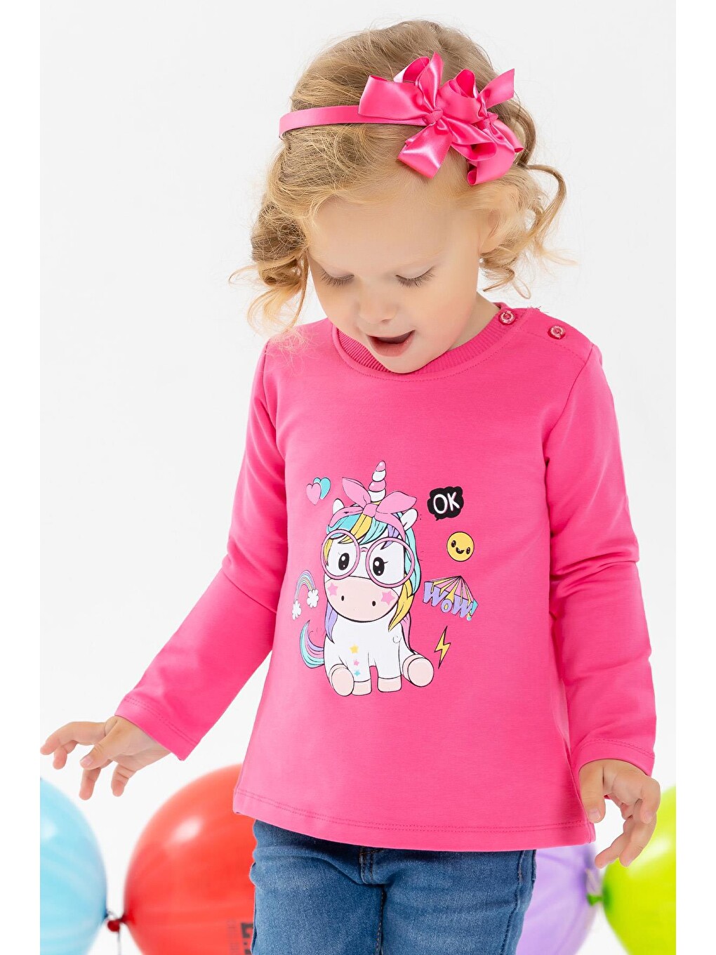 Kız Çocuk Sweatshirt Gözlüklü Baskılı Pembe (3 Yaş)
