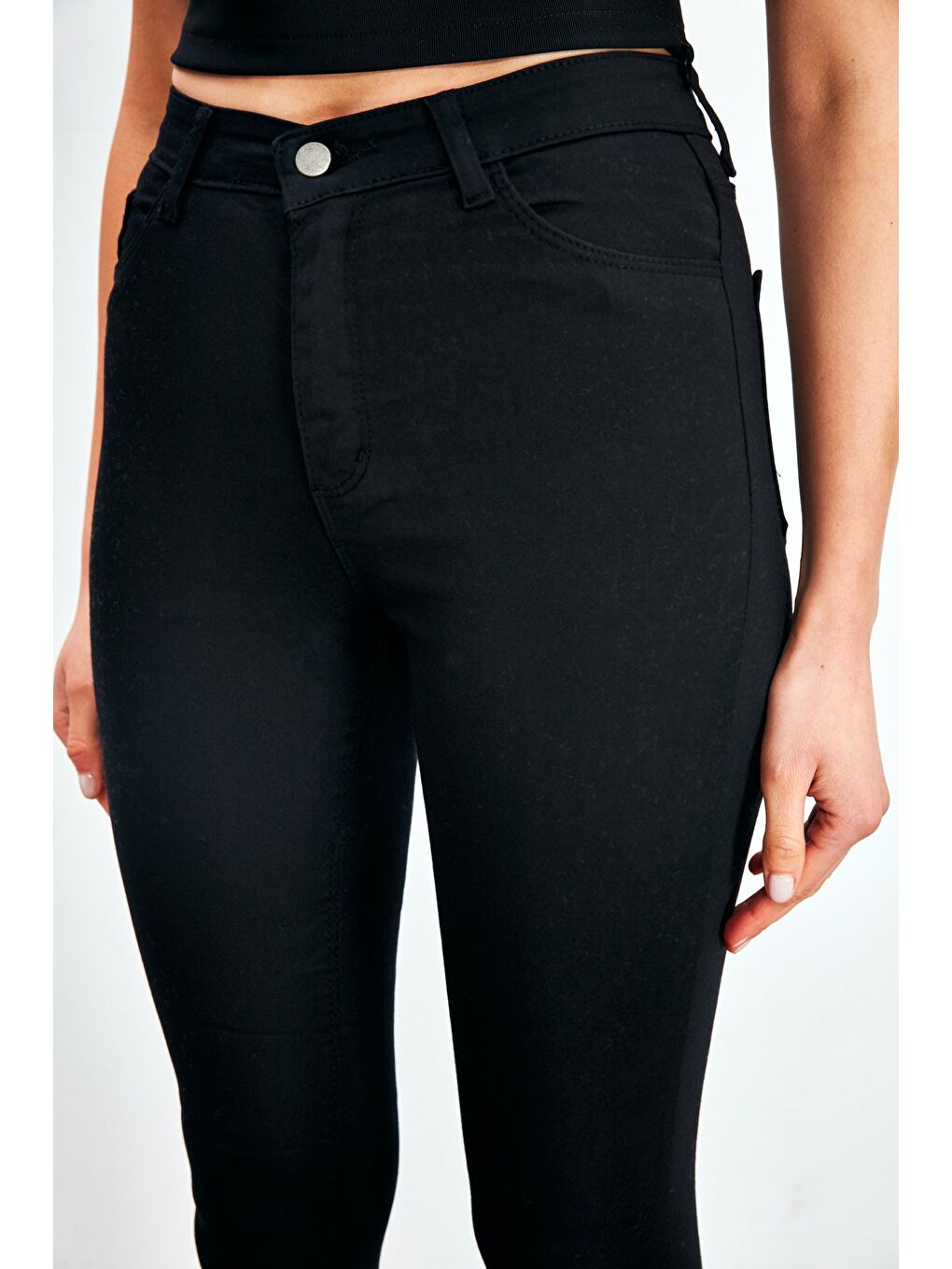 Dar Paça Streç Pantolon - Siyah-4