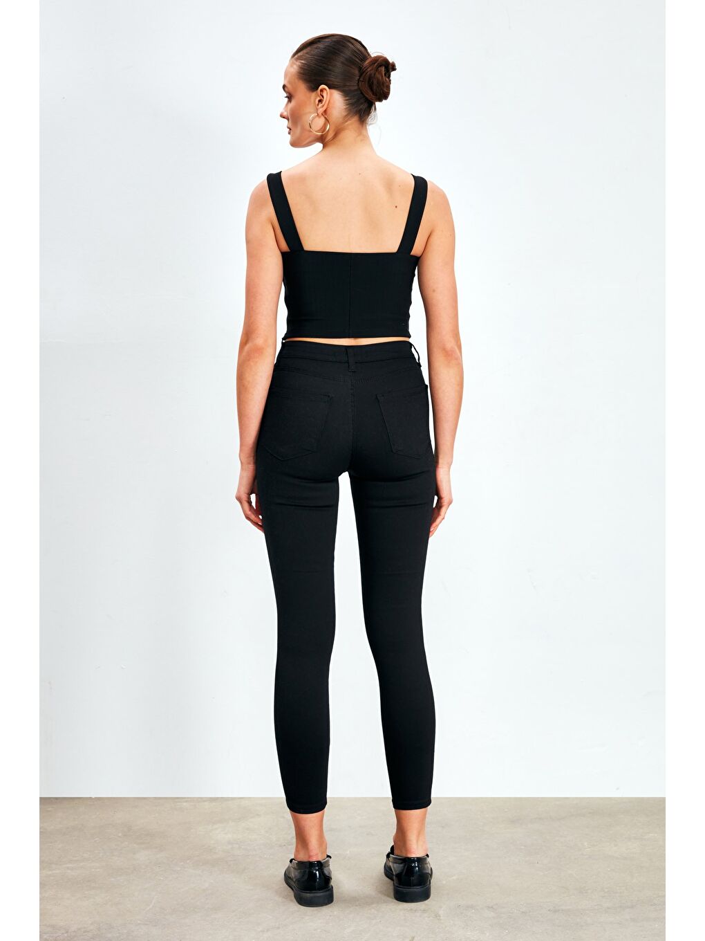 Dar Paça Streç Pantolon - Siyah-5