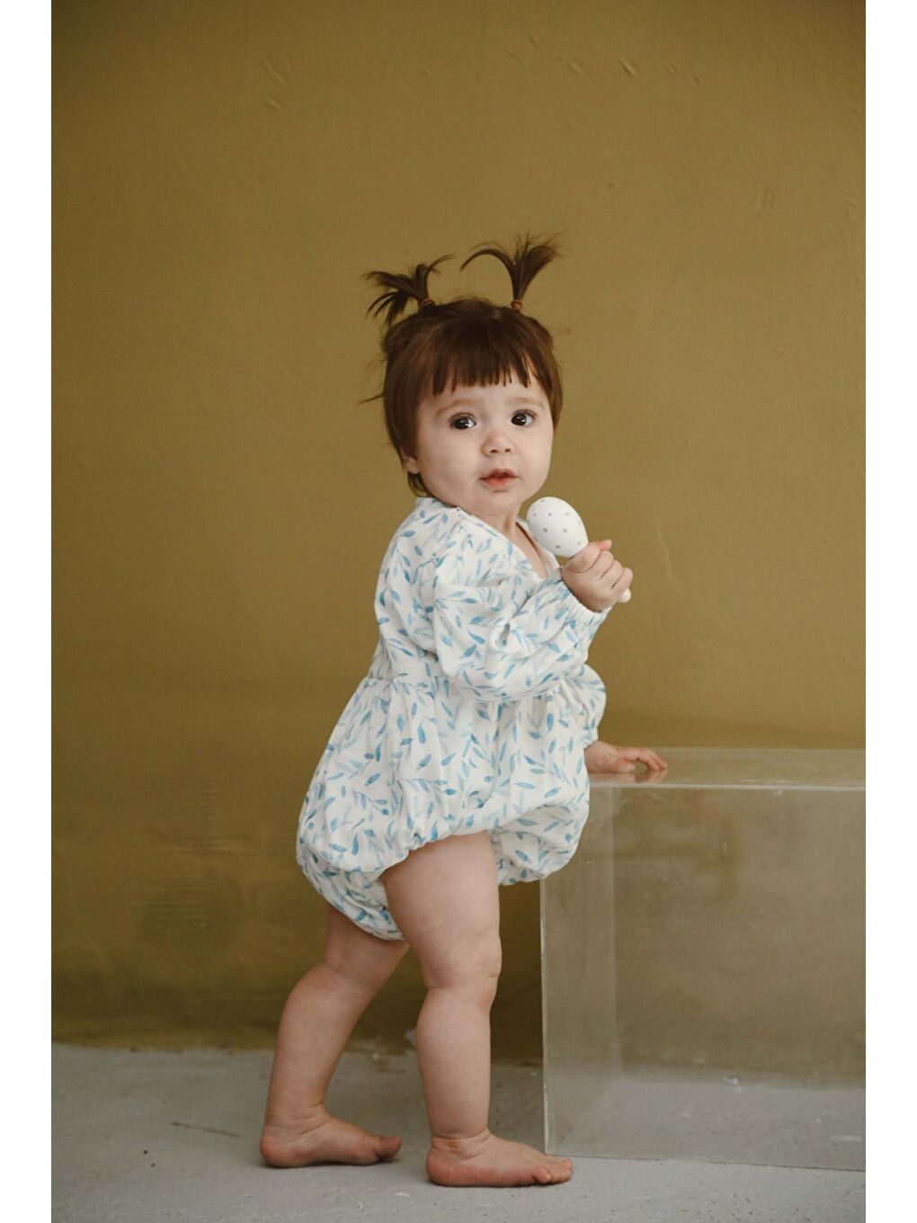 Mavi Çiçek Baskılı Bebek Uzun Kollu Tulum-6