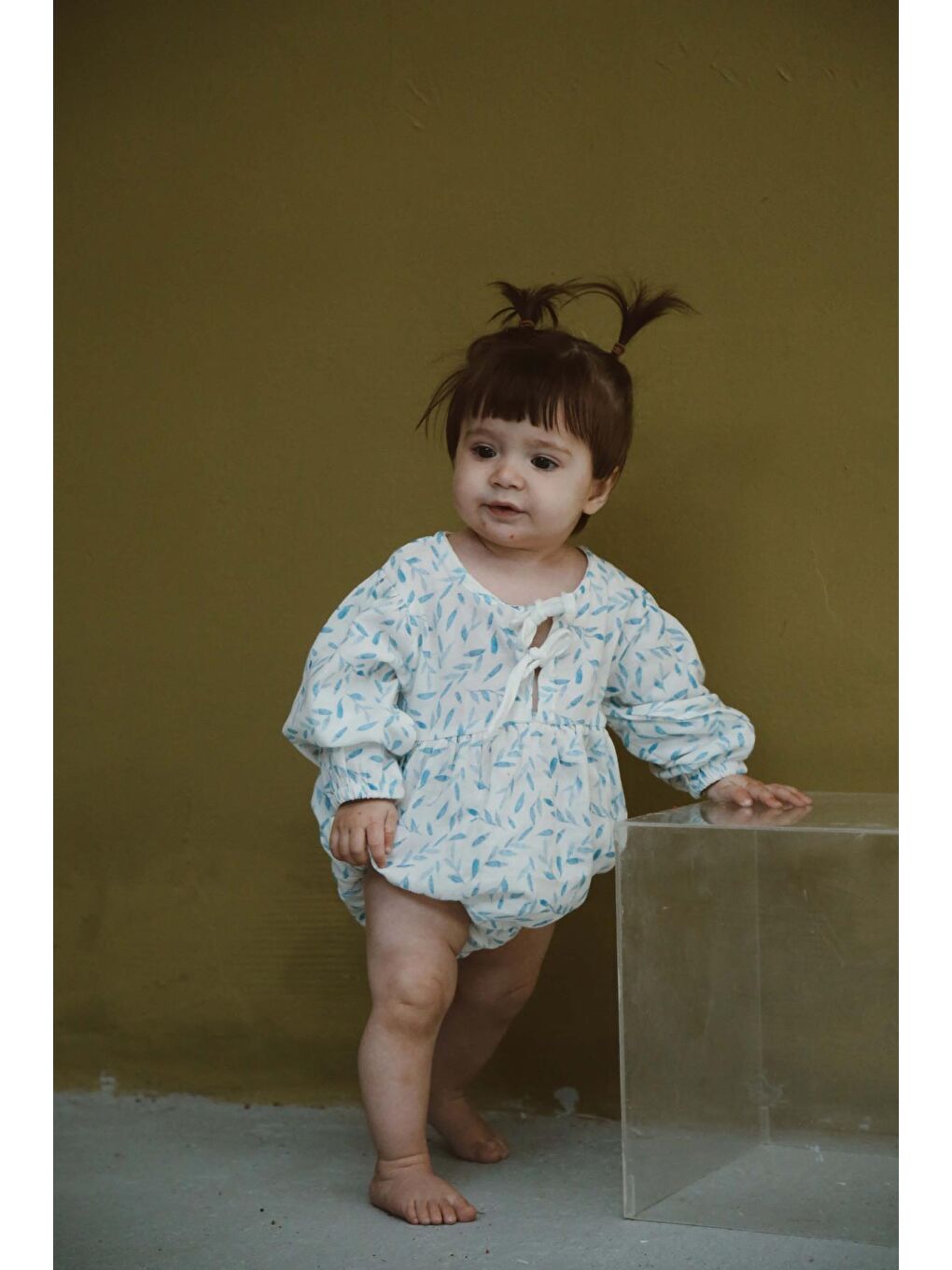 Mavi Çiçek Baskılı Bebek Uzun Kollu Tulum-7