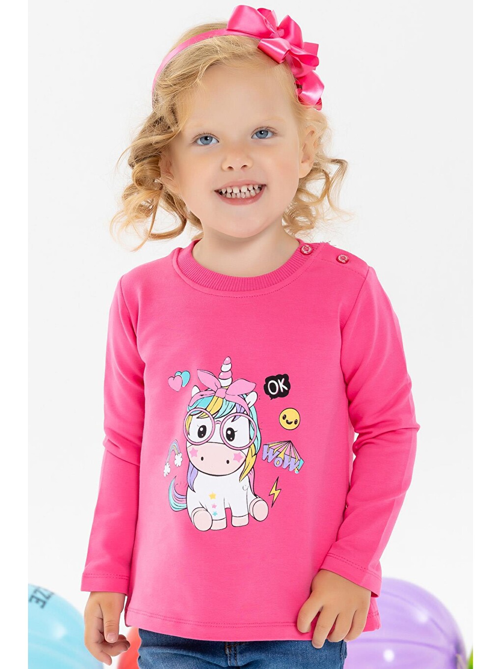 Kız Çocuk Sweatshirt Gözlüklü Baskılı Pembe (3 Yaş)-1