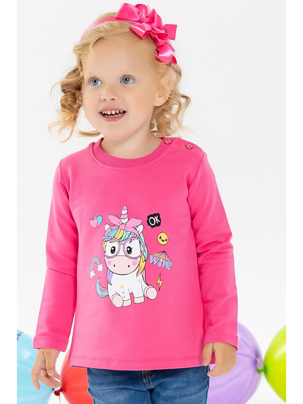 Kız Çocuk Sweatshirt Gözlüklü Baskılı Pembe (3 Yaş)-2