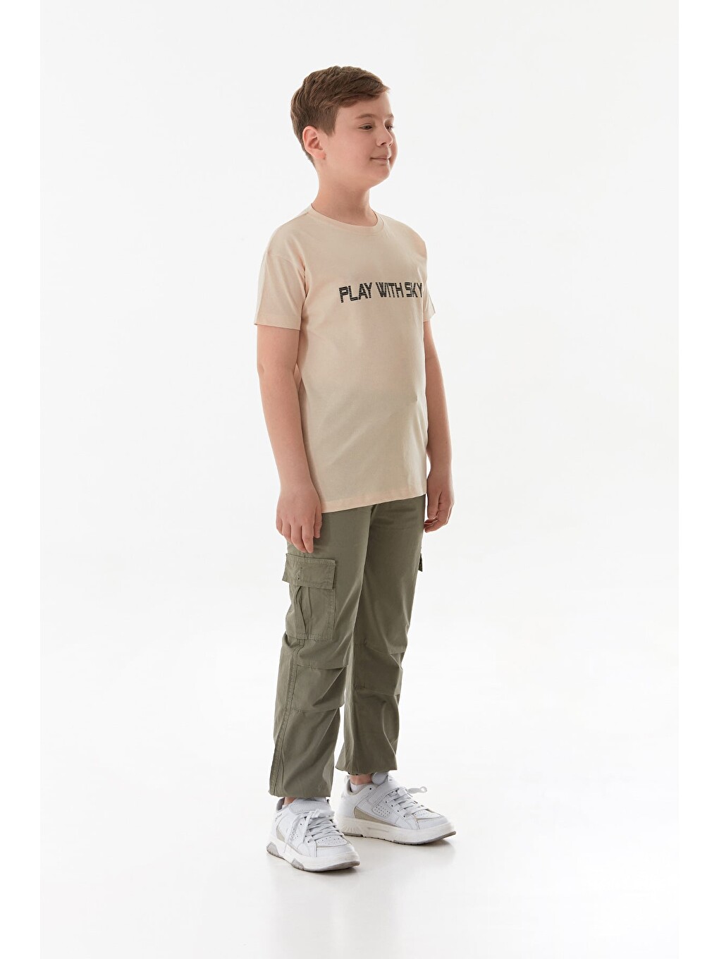 Bej %100 Pamuk Play With Sky Baskılı Erkek Çocuk Tişört-4