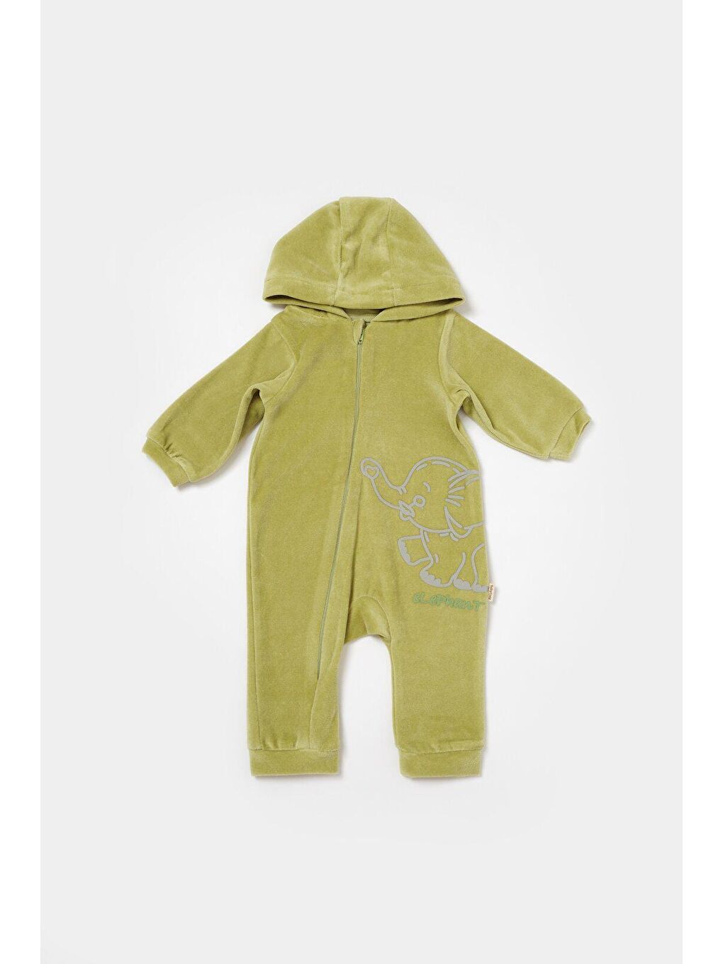 Yeşil Kadife Kapüşonlu Fermuarlı Tulum-1