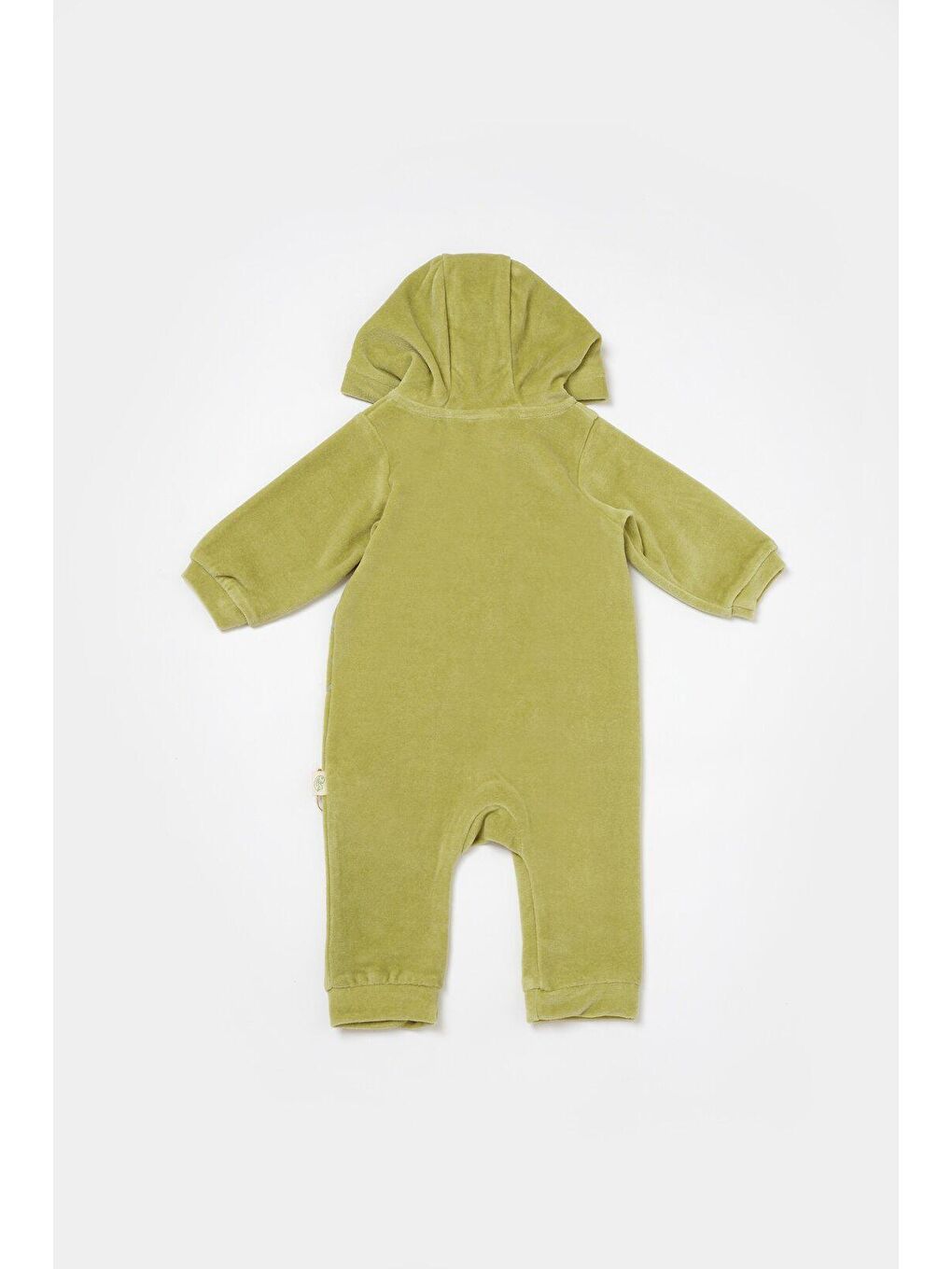 Yeşil Kadife Kapüşonlu Fermuarlı Tulum-2