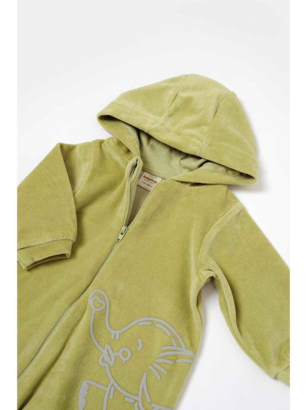 Yeşil Kadife Kapüşonlu Fermuarlı Tulum-4