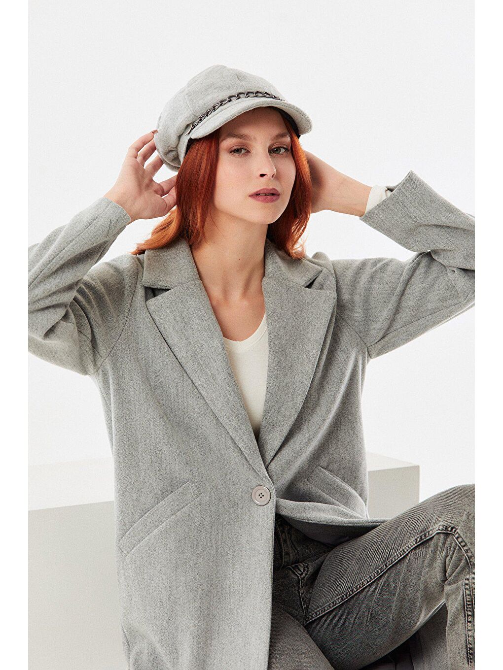 Gri Zincir Detaylı Denizci Tipi Kaşe Şapka-1