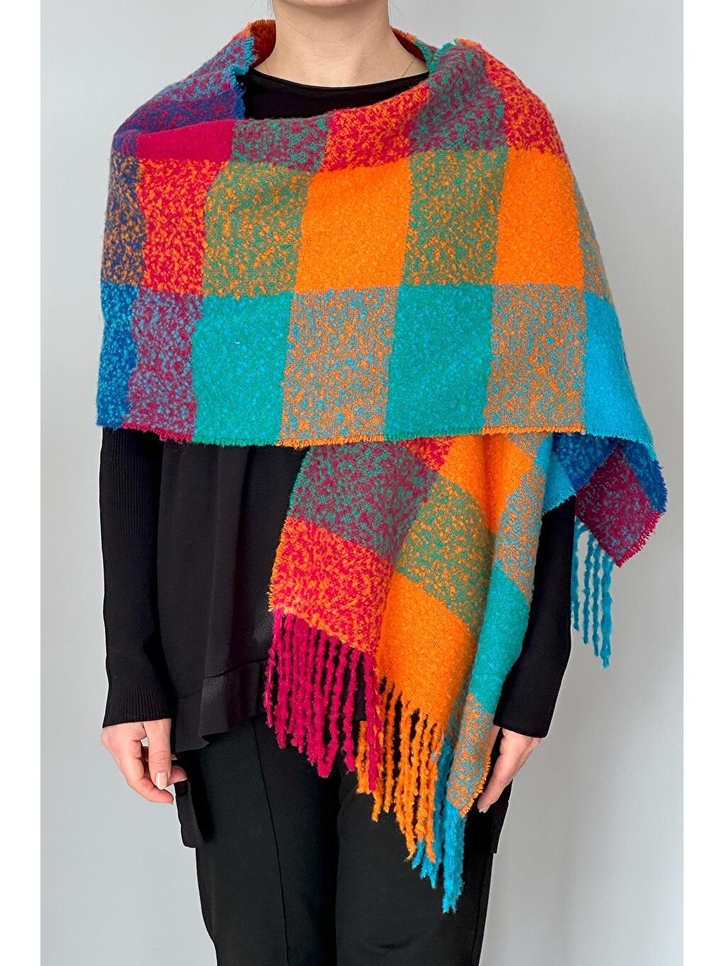 Püsküllü Buklet Atkı Şal 42X205 cm 1256 Pembe-2