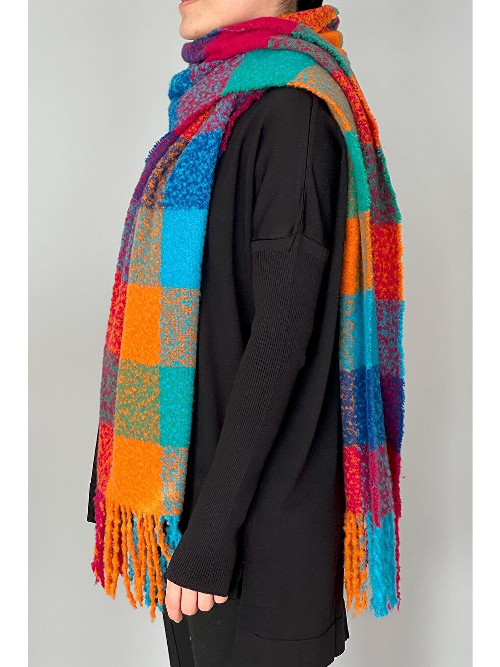 Püsküllü Buklet Atkı Şal 42X205 cm 1256 Pembe-3