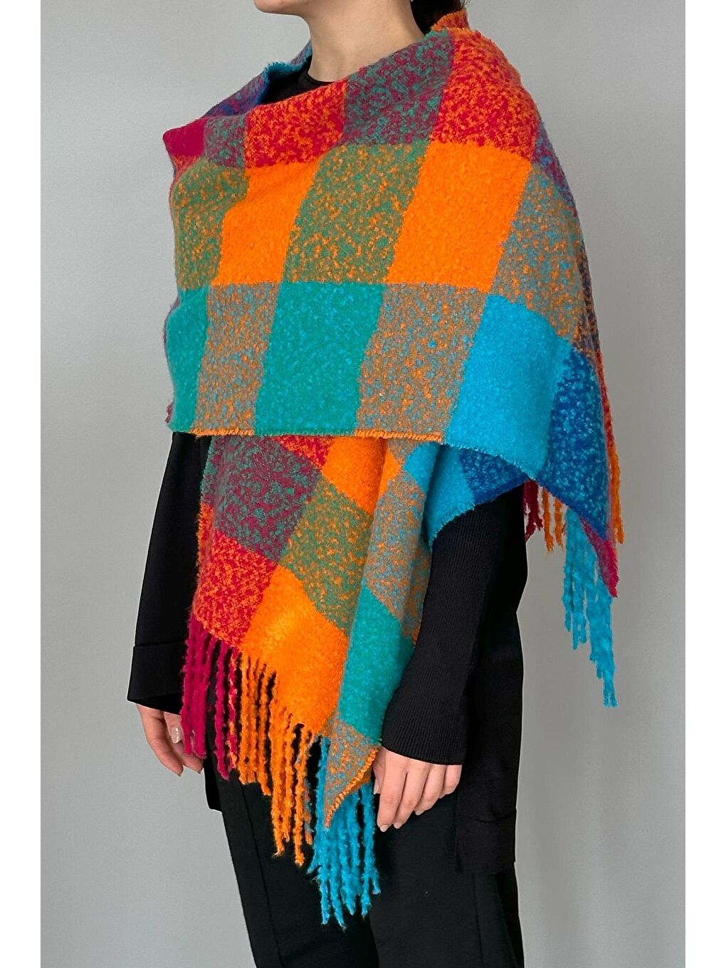 Püsküllü Buklet Atkı Şal 42X205 cm 1256 Pembe-4