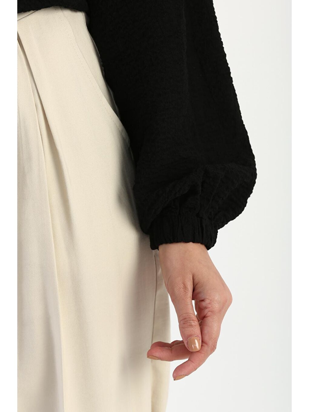 Siyah Gofre Kumaş Salaş Bomber Ceket