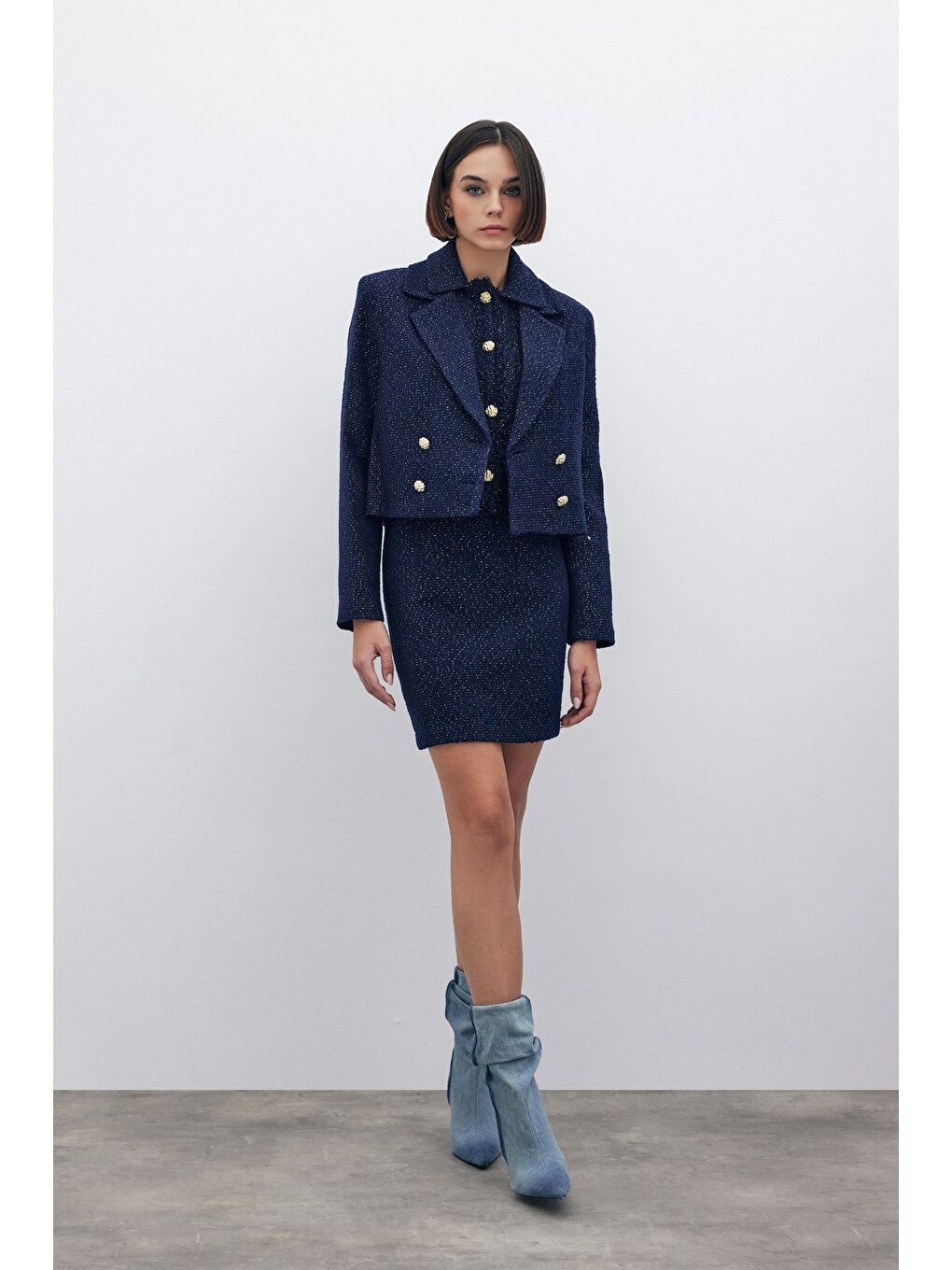 Simli Kısa Tüvit Ceket - Lacivert-2