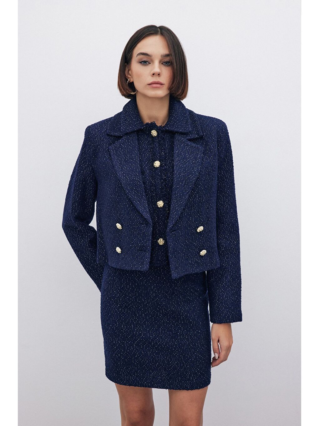 Simli Kısa Tüvit Ceket - Lacivert-3