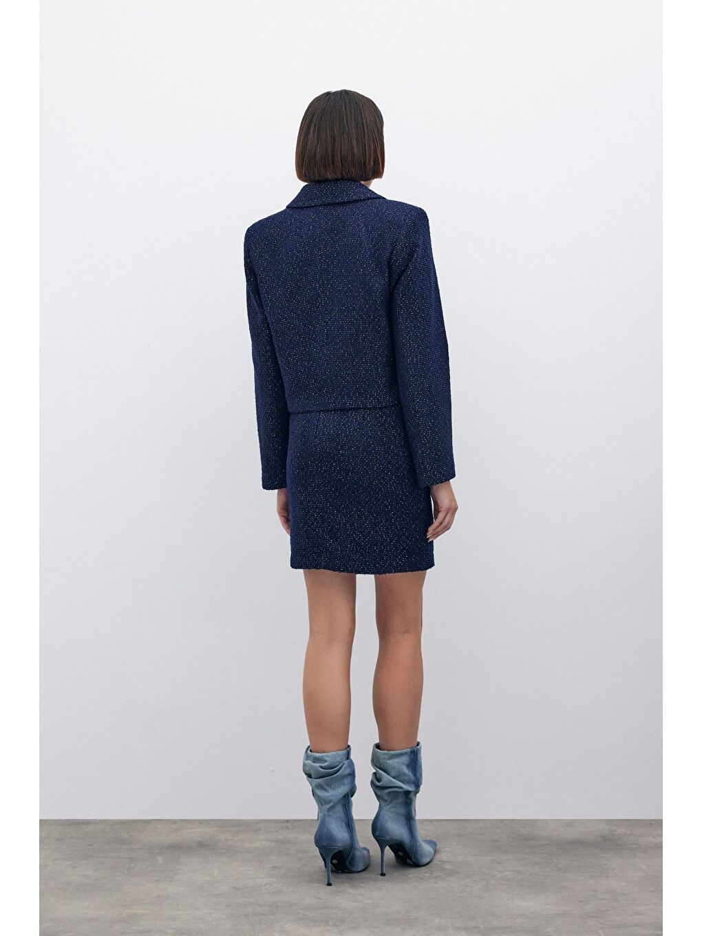 Simli Kısa Tüvit Ceket - Lacivert-7