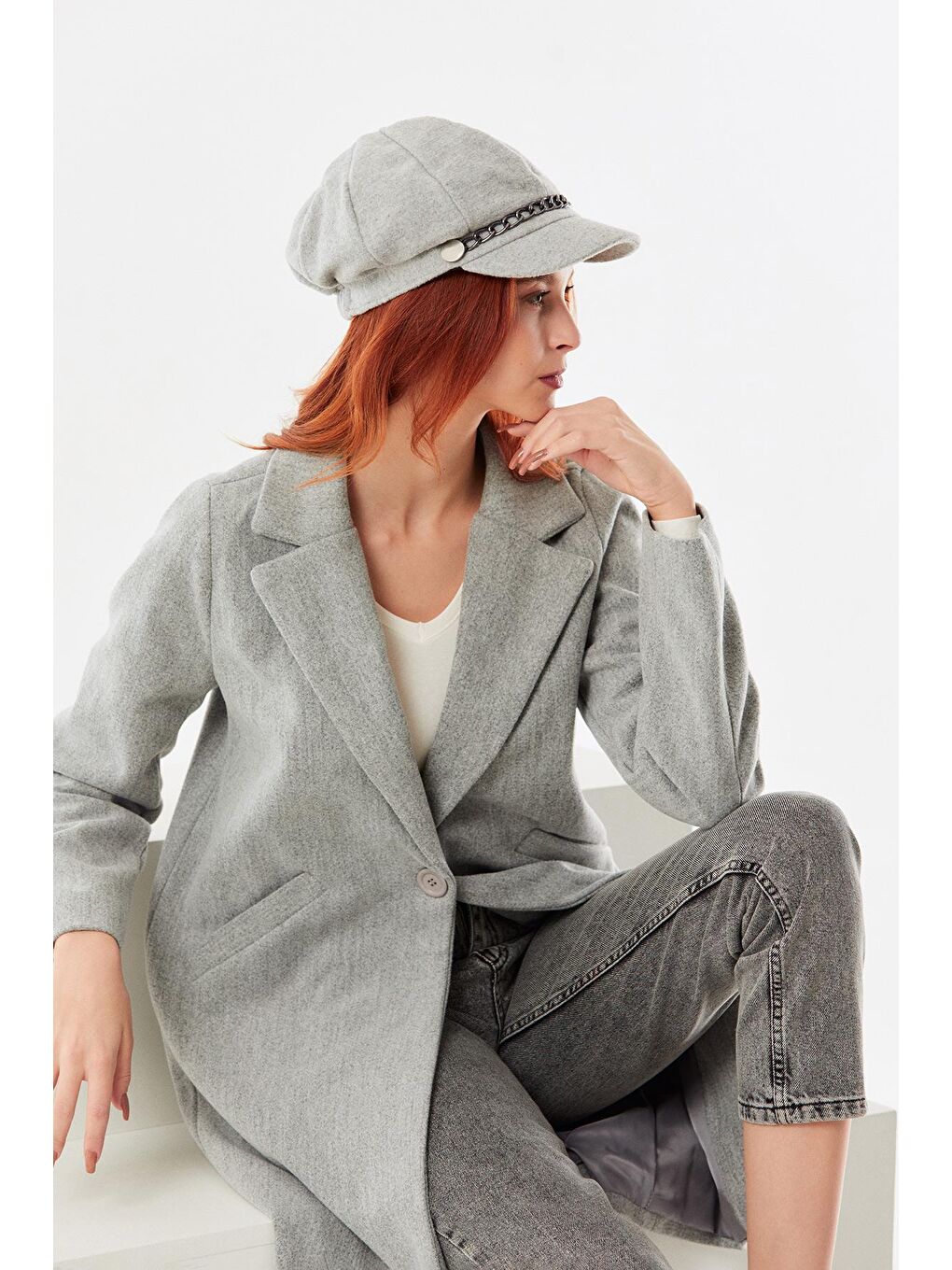 Gri Zincir Detaylı Denizci Tipi Kaşe Şapka-2