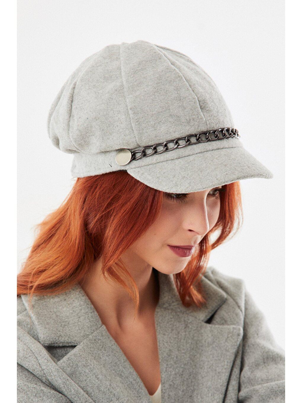 Gri Zincir Detaylı Denizci Tipi Kaşe Şapka-3