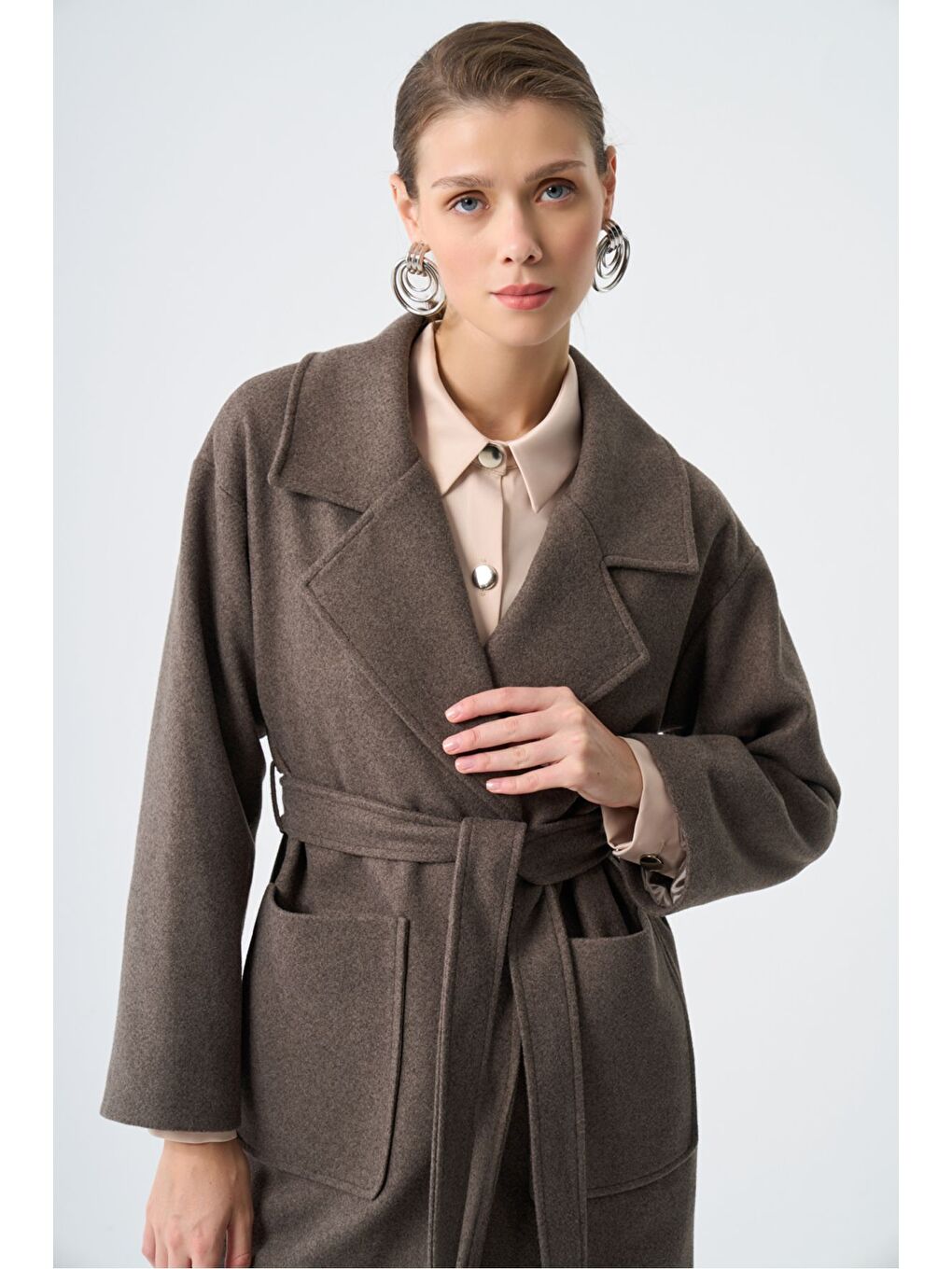 Kahverengi Basic Kaşe Dokulu Kahve Kaban-1