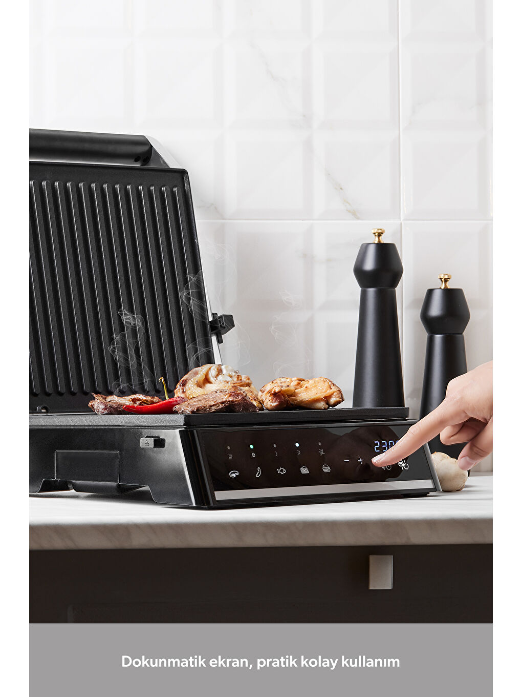 Grilliant 1341H Inox Gövdeli, Döküm Plakalı, 5 Programlı, Led Ekranlı Tost ve Izgara Makinesi-4