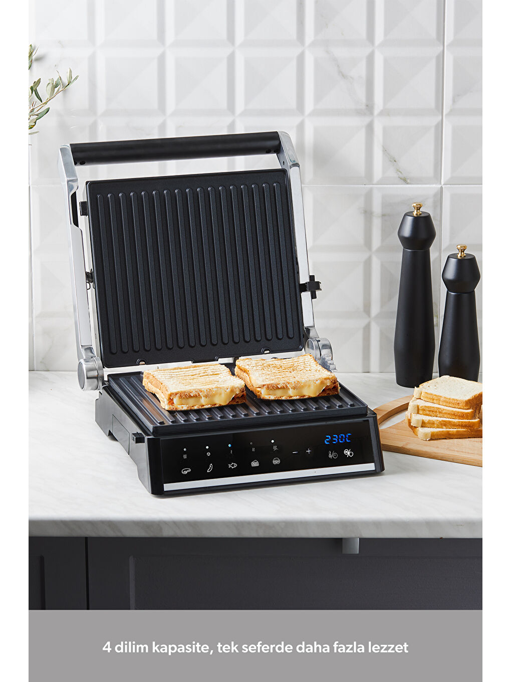 Grilliant 1341H Inox Gövdeli, Döküm Plakalı, 5 Programlı, Led Ekranlı Tost ve Izgara Makinesi-6
