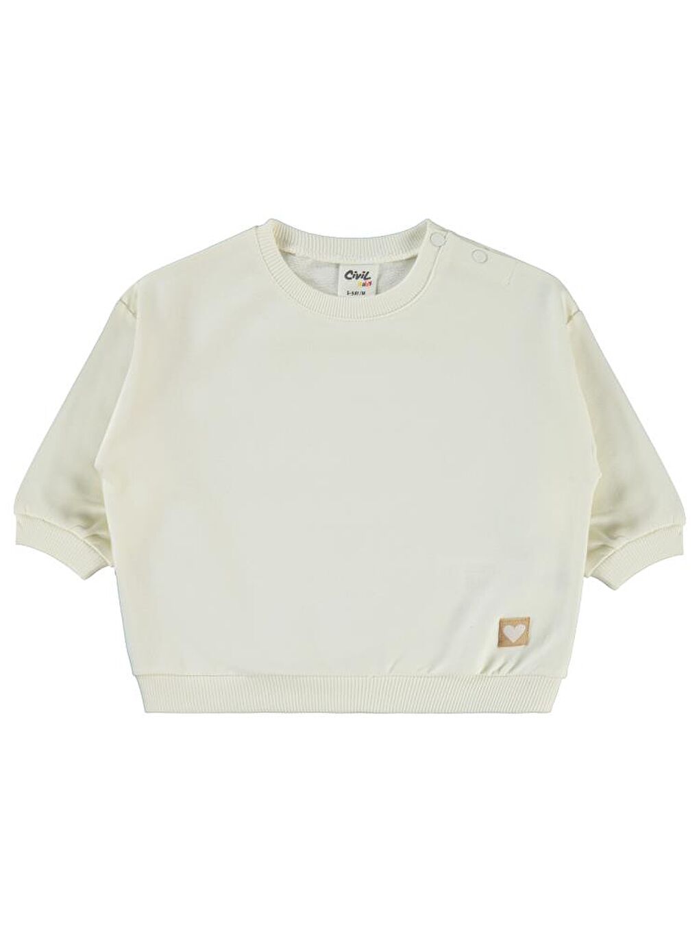 Baby Basic Kalp Etiketli 6-18 Ay Sweatshirt - Ekru 9-12 Ay