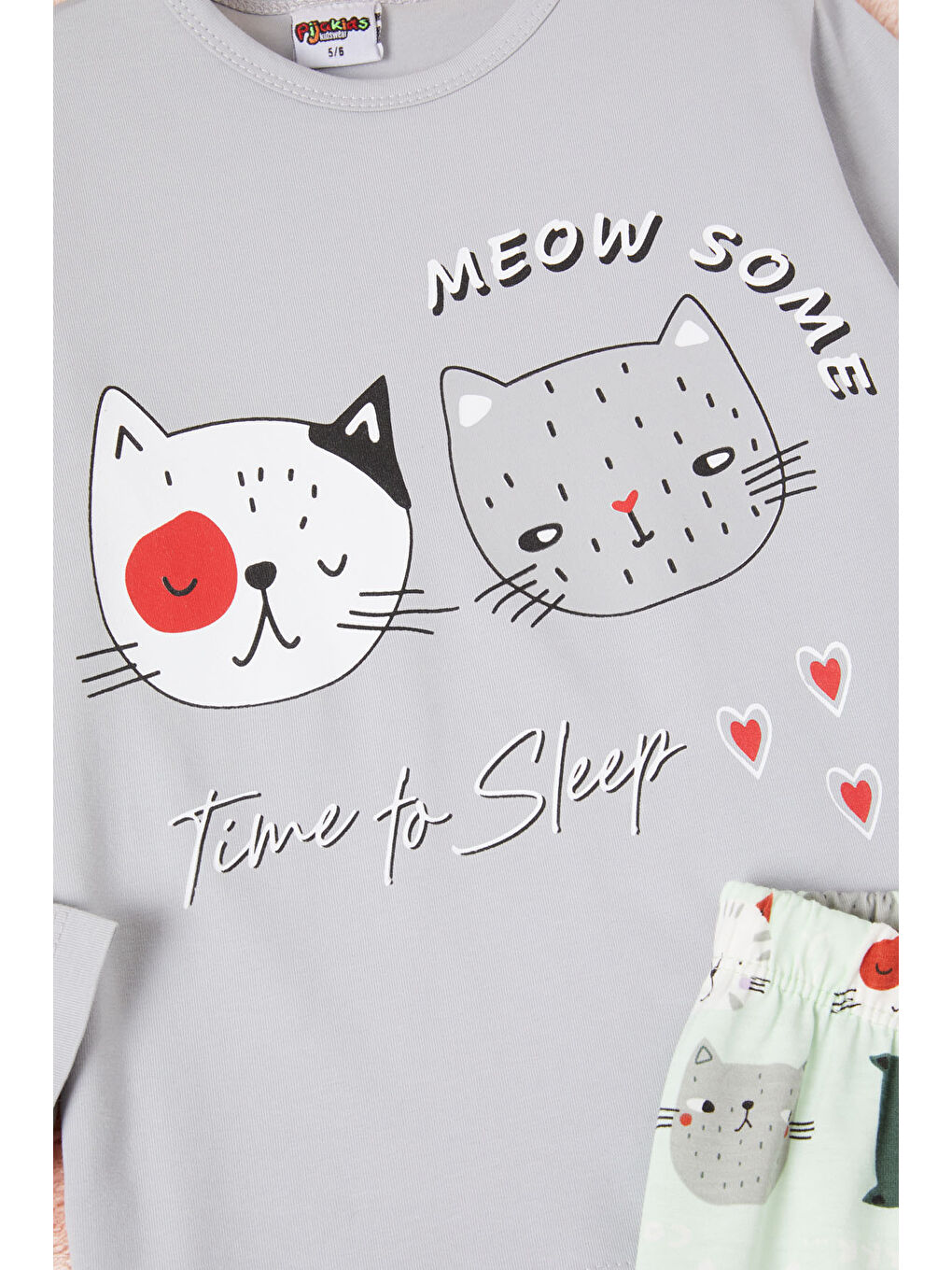 Pijakids Gri Meow Kedi Baskı Kız Çocuk Pijama Takımı 16333 - 3