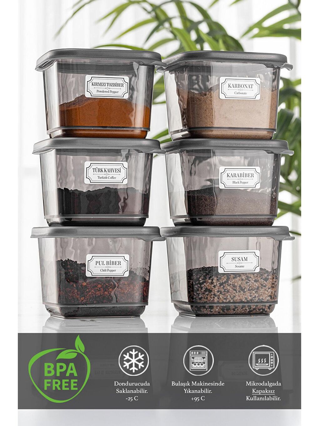 12'li Set Hava Almaz Kapaklı Kare Erzak Saklama Kabı Antrasit 12 x 0.50 lt ETİKETLİ-2