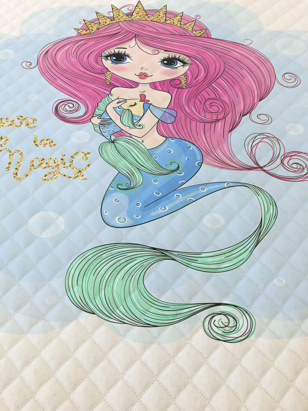 Karışık Deniz Kızı Desenli Soft Baskılı Tek Kişilik 160x220 Cm Pike- Beyaz-1