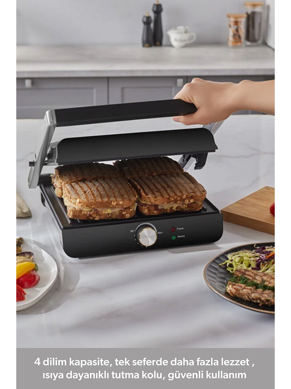 Grilliant 1346H 4 Dilim Kapasiteli Gövdeli Döküm Plakalı Tost ve Izgara Makinesi Inox 2000W-5