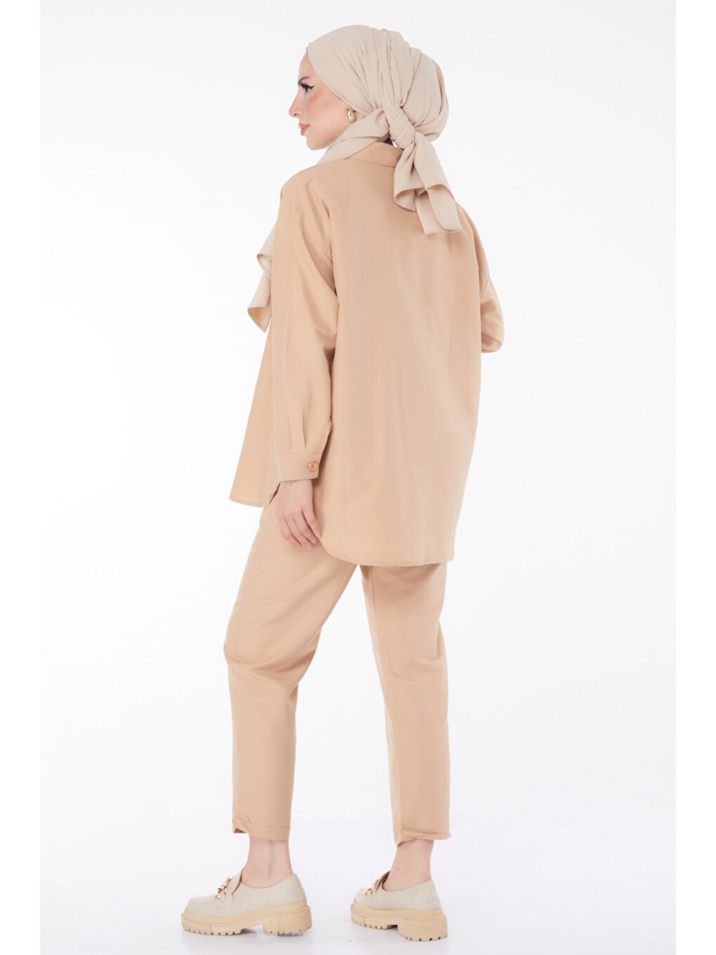 Bej Gömlek Yaka Kadın Vizon Tunık Pantolon - 10563-4