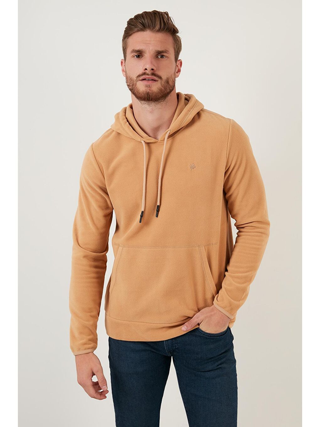 Kahverengi Slim Fit Kanguru Cepli Kapüşonlu Polar 5906032