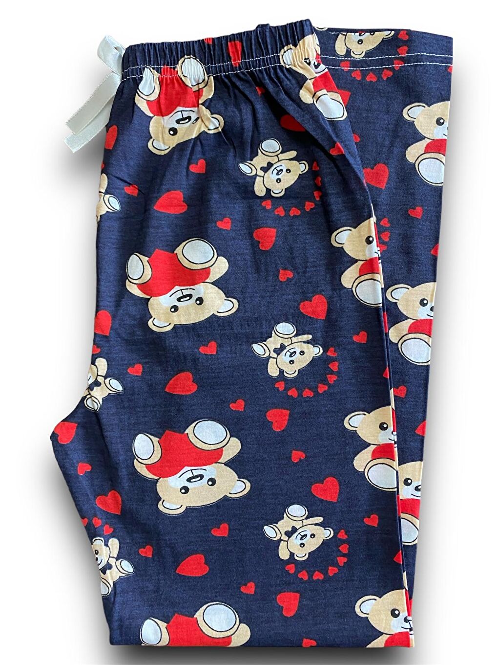 Kadın Lacivert Ayıcık Desenli Pamuklu Lastikli Rahat Pijama Altı-1