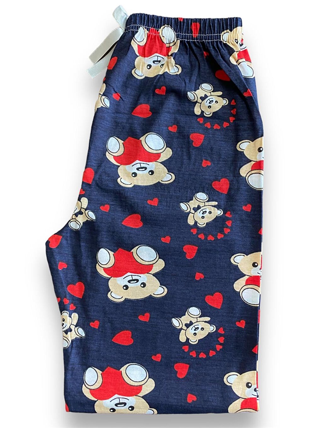 Kadın Lacivert Ayıcık Desenli Pamuklu Lastikli Rahat Pijama Altı-2