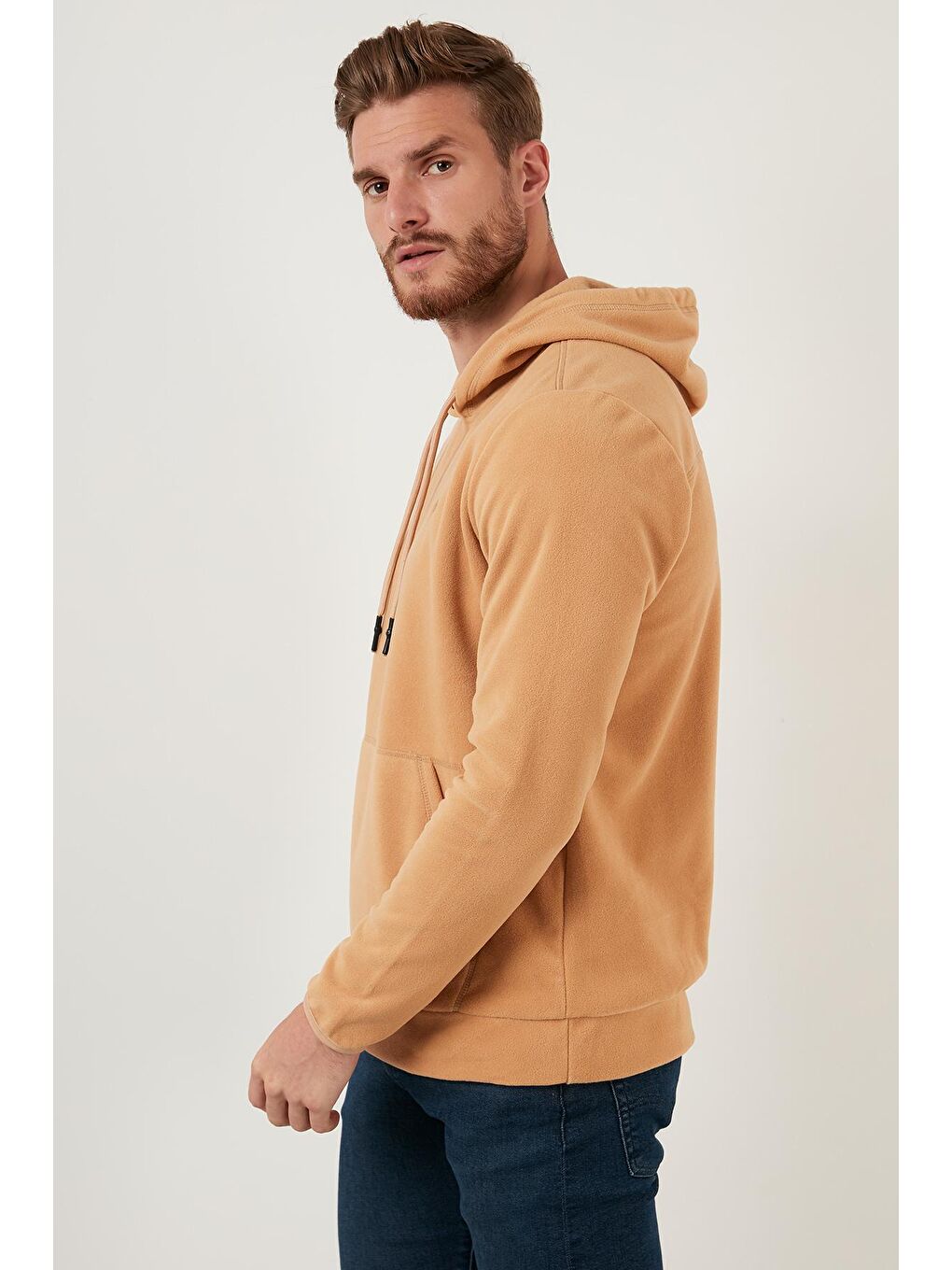 Kahverengi Slim Fit Kanguru Cepli Kapüşonlu Polar 5906032-2