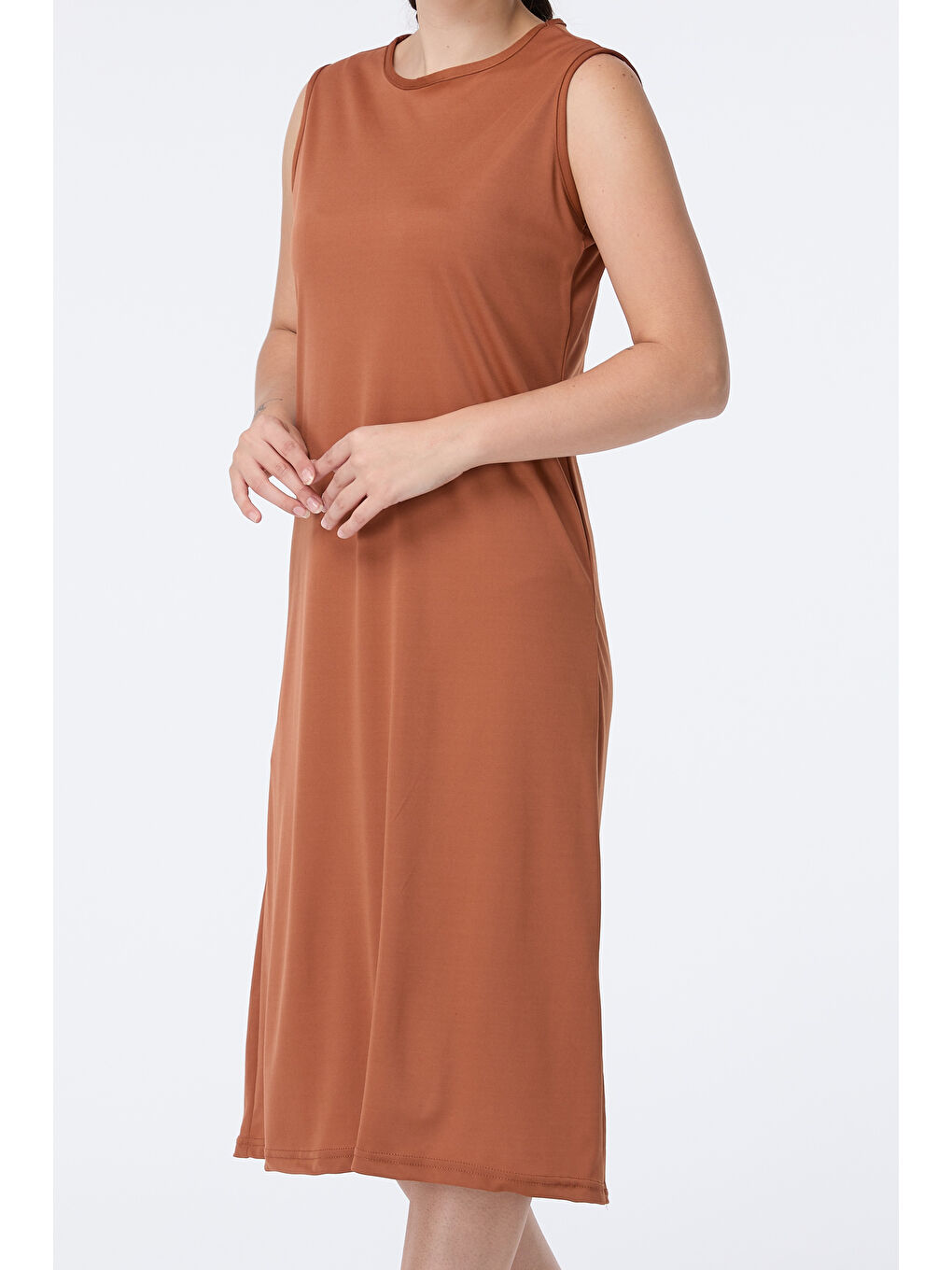 Kahverengi Bisiklet Yaka Kadın Taba Elbise - 13013-1