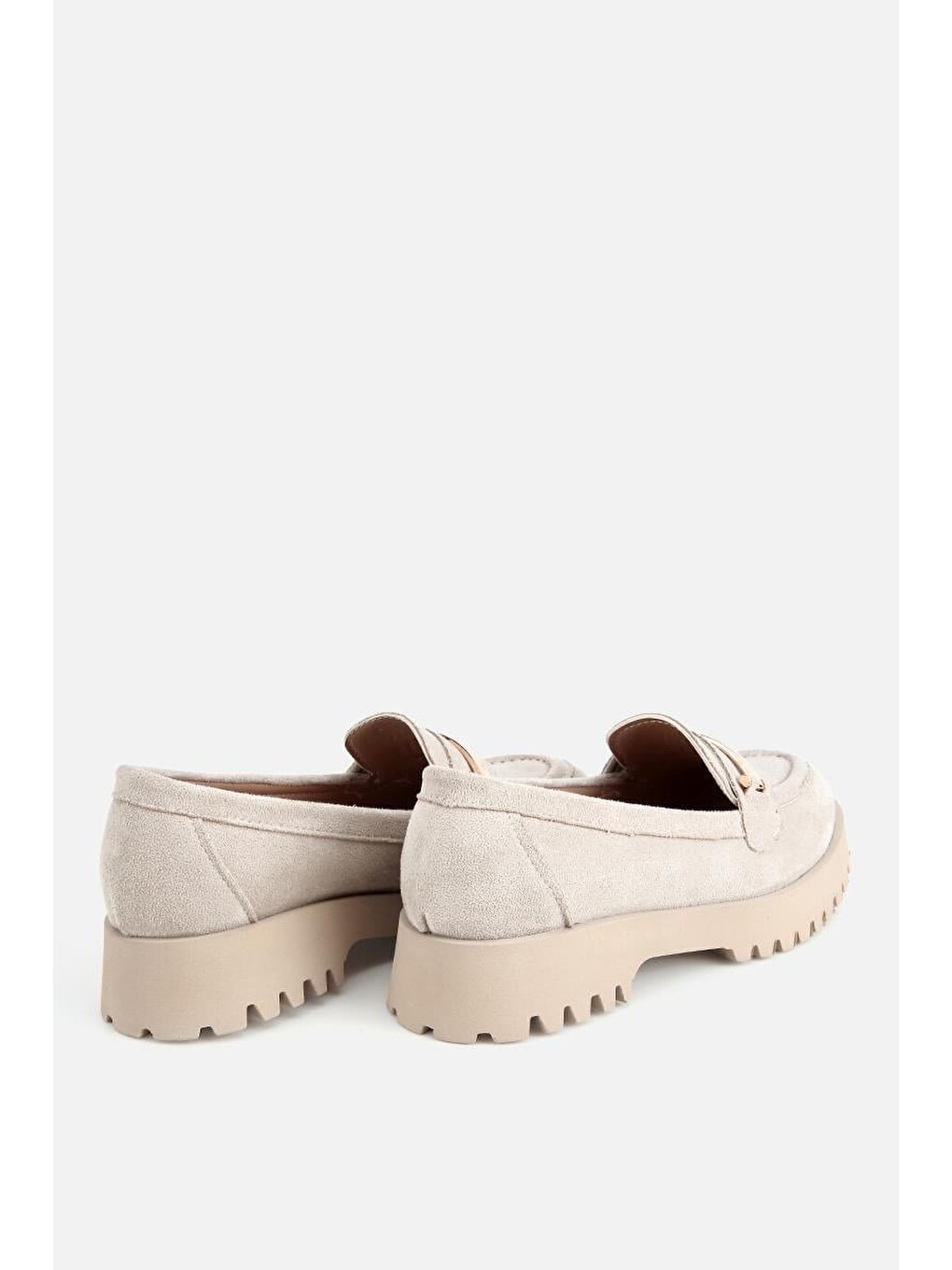 Kadın Bej Süet Toka Detaylı Kalın Taban Loafer-3