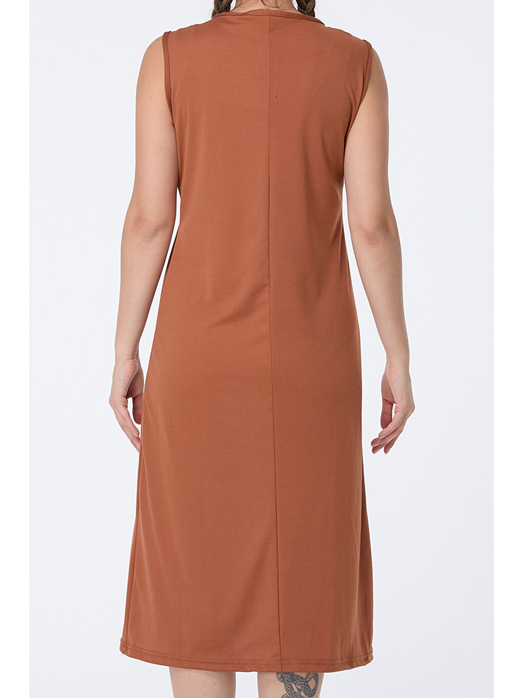 Kahverengi Bisiklet Yaka Kadın Taba Elbise - 13013-3