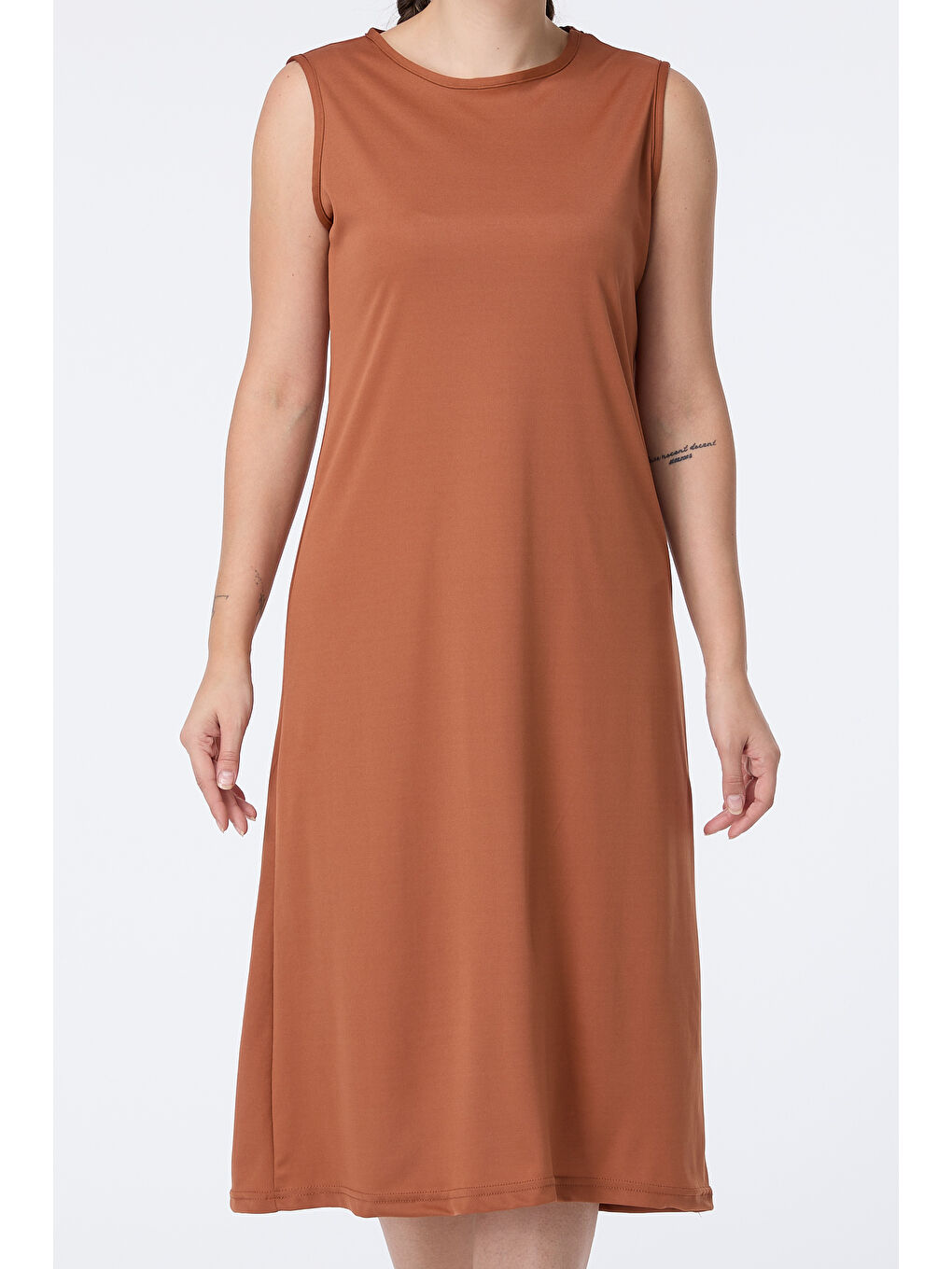 Kahverengi Bisiklet Yaka Kadın Taba Elbise - 13013-4