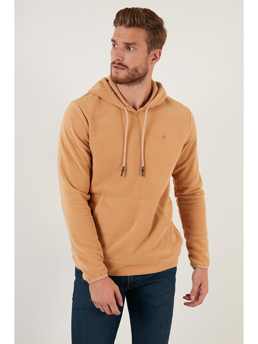 Kahverengi Slim Fit Kanguru Cepli Kapüşonlu Polar 5906032-4