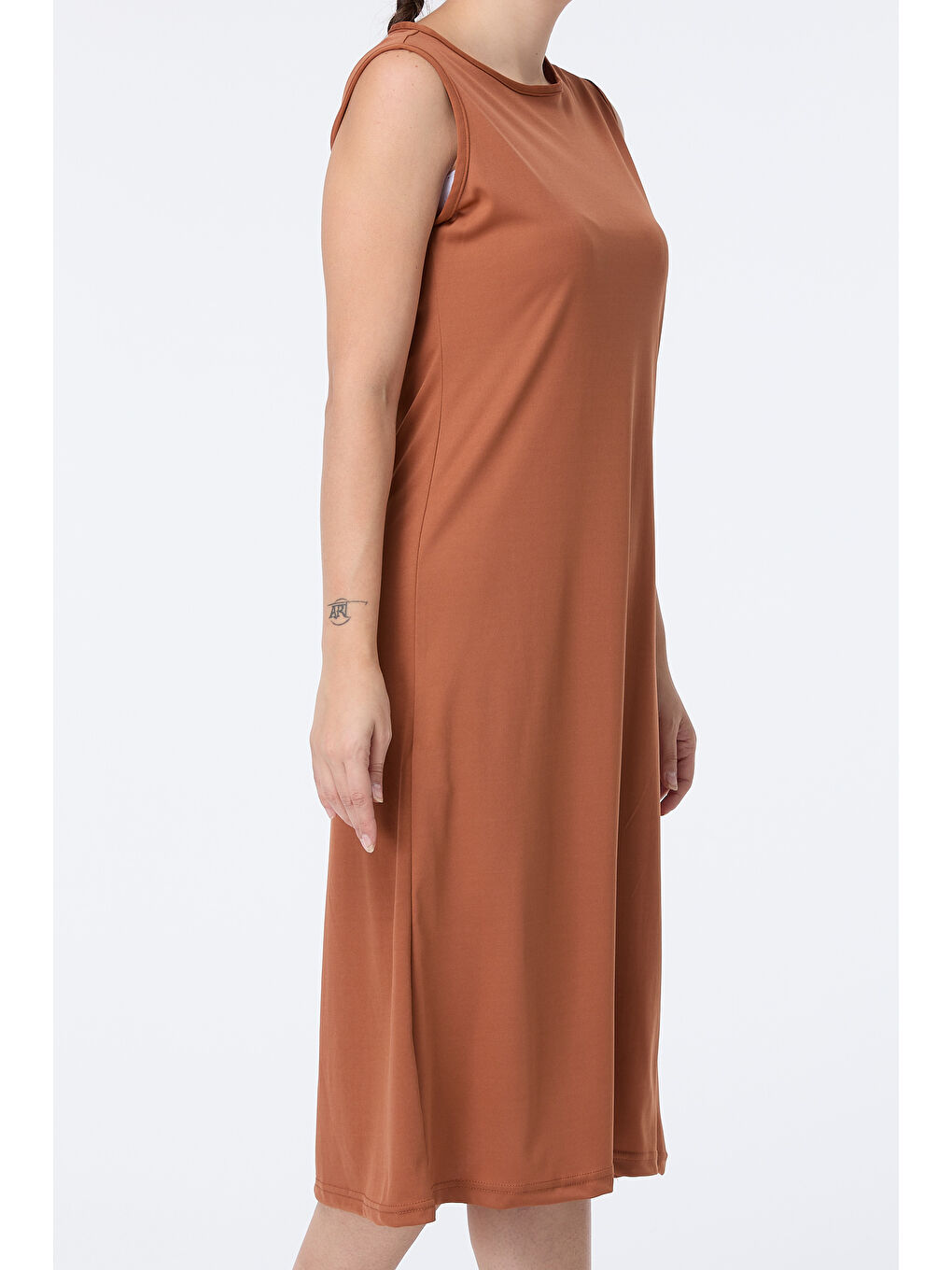 Kahverengi Bisiklet Yaka Kadın Taba Elbise - 13013-7