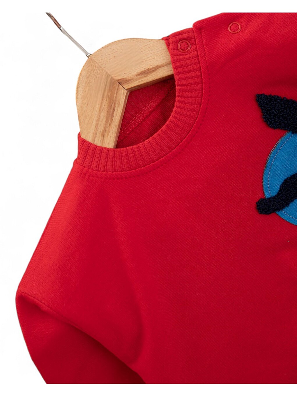 Kırmızı Erkek Bebek Mevsimlik Martı Nakışlı Sweatshirt, Çizgili Pantalonlu 2'li Alt Üst Takım-2