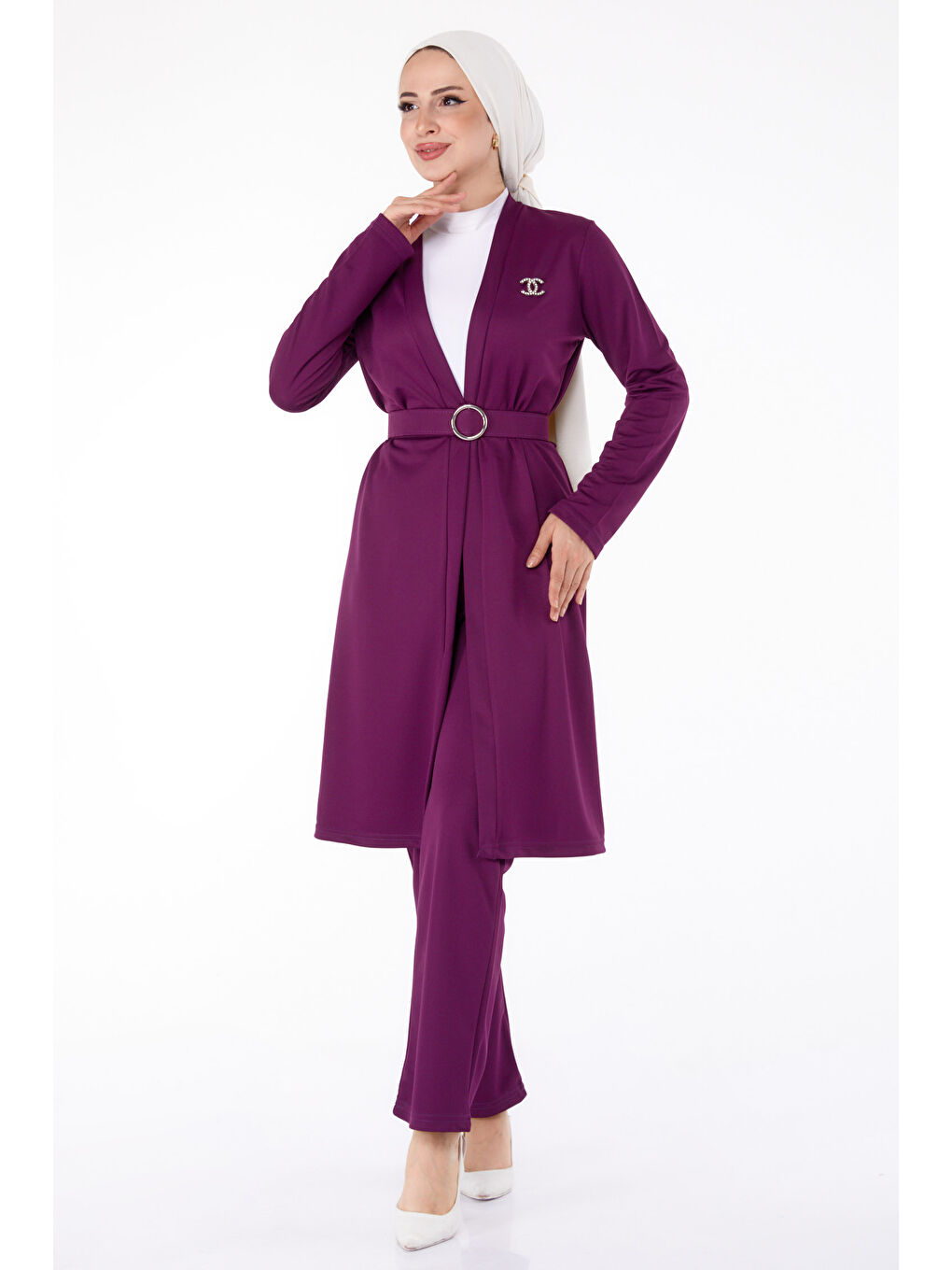 Hırka Pantolon İkili Takım Mor - 13197-1