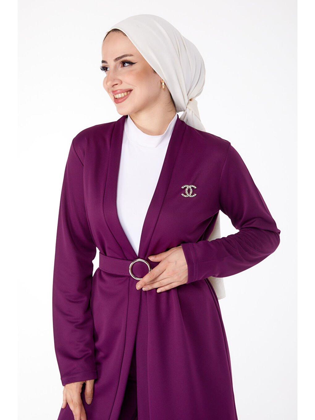 Hırka Pantolon İkili Takım Mor - 13197-2