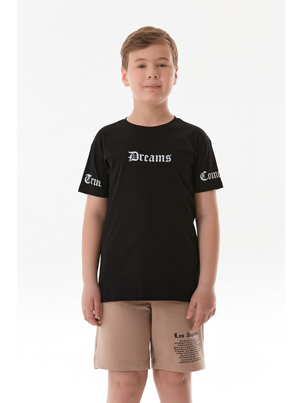 Siyah %100 Pamuk Dreams Baskılı Erkek Çocuk Tişört
