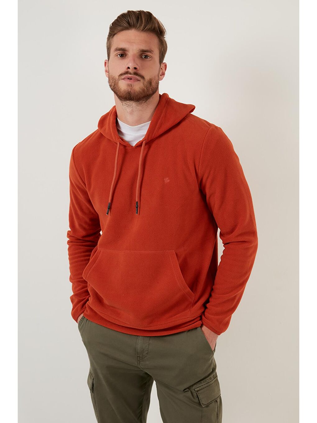 Turuncu Slim Fit Kanguru Cepli Kapüşonlu Polar 5906032-1