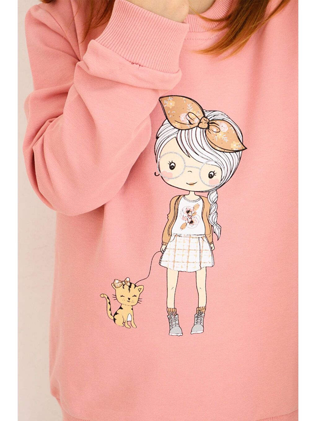 Pembe Kız Çocuk Taytlı Takım Sevimli Kız Baskılı Çiçekli Gülkurusu (2-3 Yaş)-3